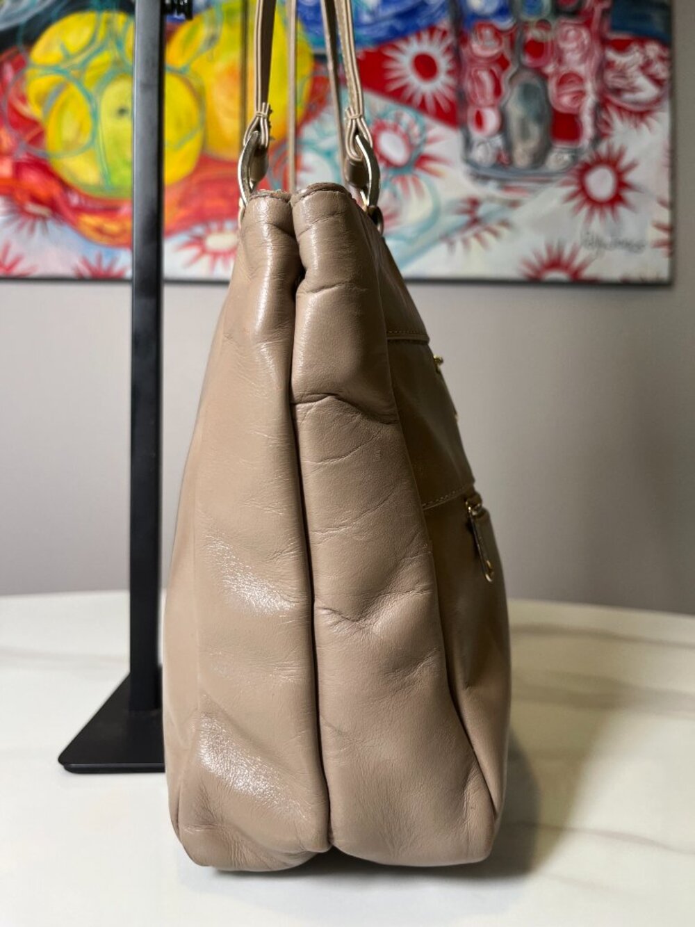 SAS Taupe Leather Vintage Shoulder Bag Made in USA - Picture 4 of 13
